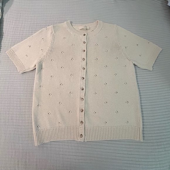 Sezane Kyle Cotton Pointelle Short-Sleeve Cardigan Sz XL (runs small) - Picture 3 of 8